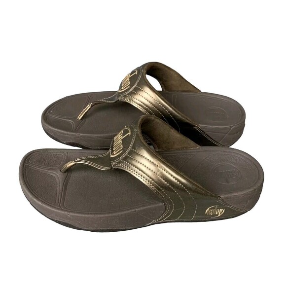 Fitflop Brown Bronze Leather Flip Flop Sandal Shoe Women Sz 9  OH09 - Picture 1 of 8